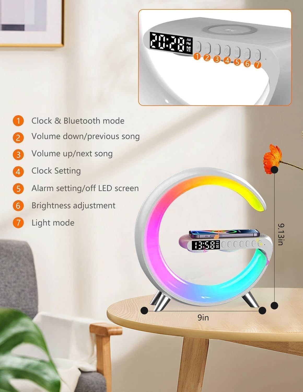 Mini altavoz Bluetooth 3 en 1 con cargador inalámbrico y lámpara LED
