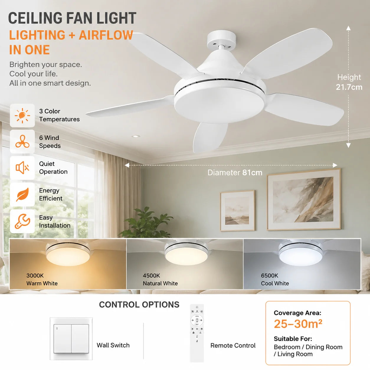 32inch Modern LED 60W Low Floor DC Motor 35W Ceiling Fans With Remote Control Simple Ceiling Fan With Light Home Fan 110-220V